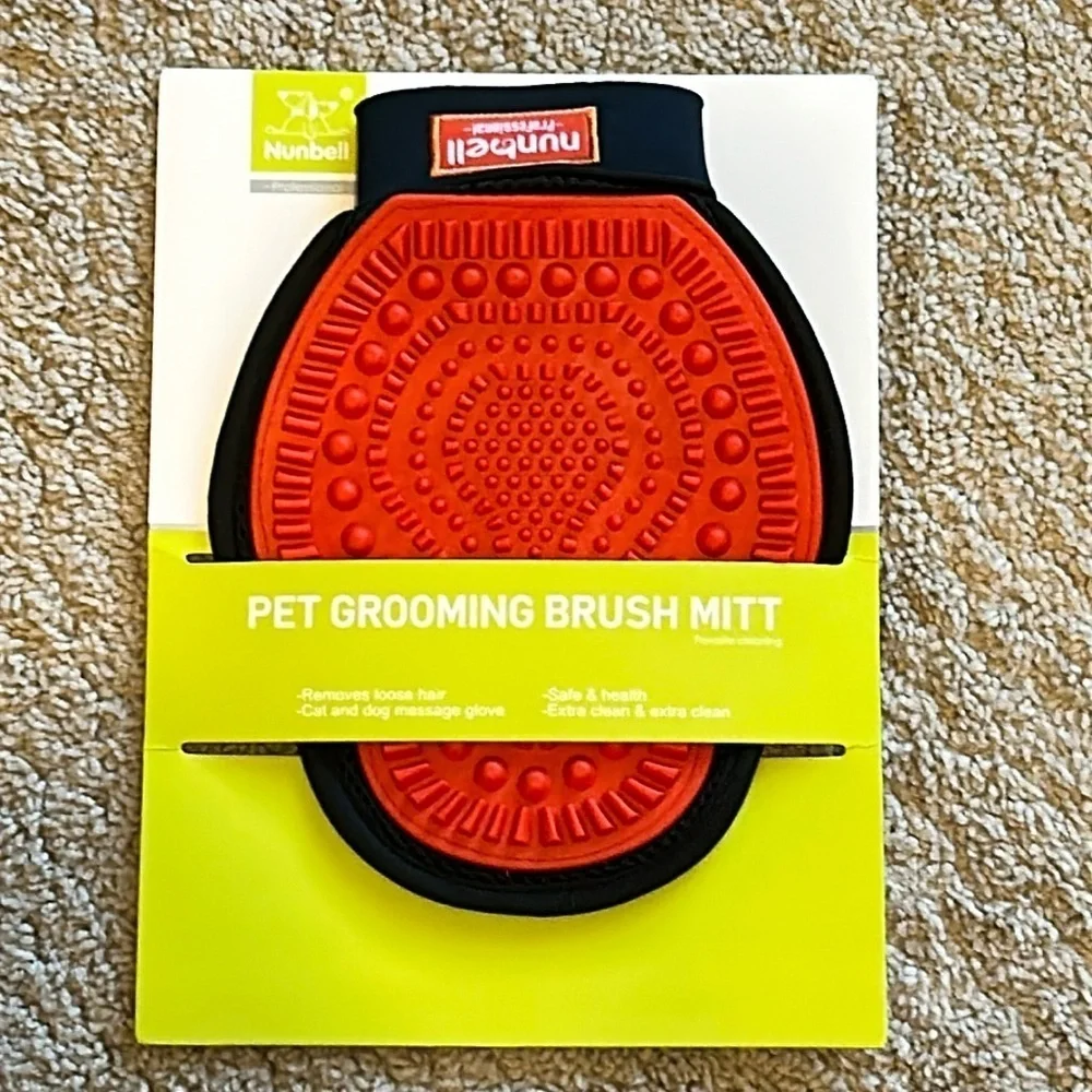 nunbell Pet Grooming Brush Mitt Gloves - Red - BRAND NEW